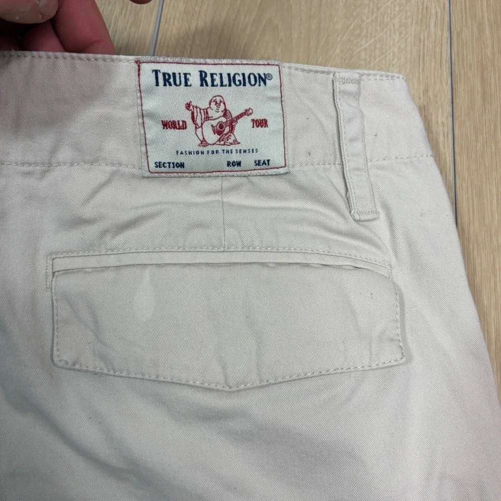 True Religion Mens Cargo Shorts Tan Khaki Cotton Utility Sz. 32 11.5